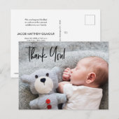 Baby Boy Foto Babydusche danke Handlettern Postkarte (Vorne/Hinten)