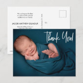 Baby Boy Foto Babydusche danke Handlettern Postkarte (Vorne/Hinten)