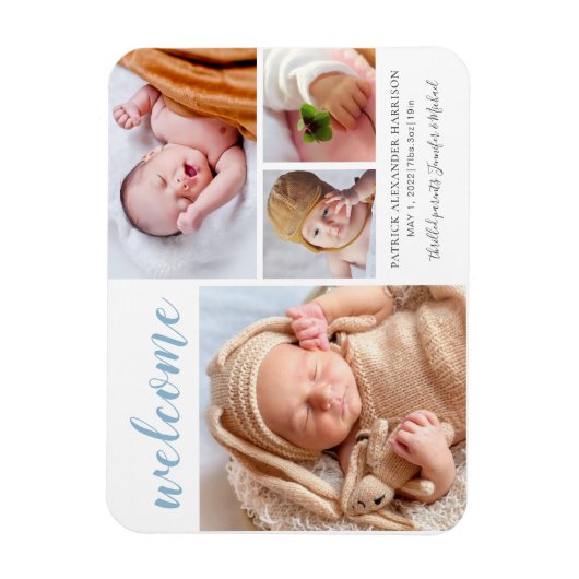 Baby Boy Foto Collage Begrüßung Geburtserklärung Magnet (Vertikal)