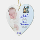 Baby Boy Foto Erste Weihnachtsdekoration blau Keramik Ornament (Links)