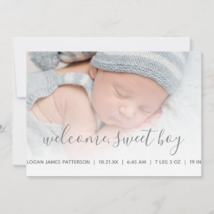 Baby Boy Foto Geburtsankündigung Gray Quatrefolie Ankündigung