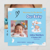 Baby Boy Foto Geburtserklärung Einladung (Vorne/Hinten)