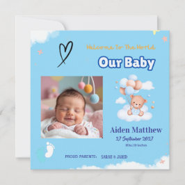 Baby Boy Foto Geburtserklärung Einladung