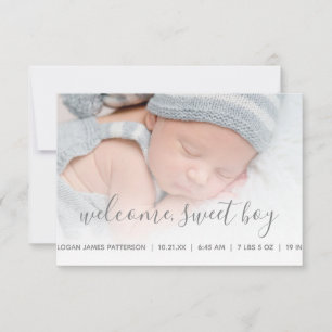 Baby Boy Foto Gray Quatrefolie Birth Ankündigung