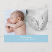 Baby Boy Foto Script Name Modern Elegante Birth Ankündigungspostkarte (Rückseite)