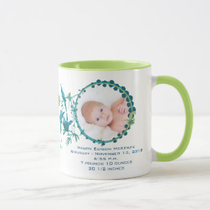 Baby Boy Foto-Tasse Baby-Statistiken Süße Vögel Tasse