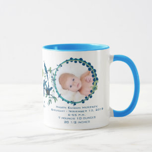 Baby Boy Foto-Tasse Baby-Statistiken Süße Vögel Tasse