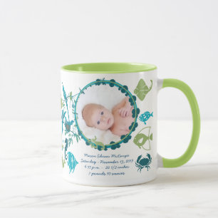 Baby Boy Foto-Tasse Baby-Statistiken Süße Vögel Tasse