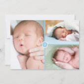 Baby Boy Fotos Monogram Blue Script Birth Ankündigung (Rückseite)