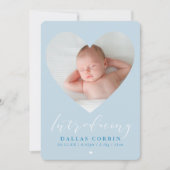 BABY BOY führt Foto-Herzrahmen in blass blau ein Einladung (Vorderseite)