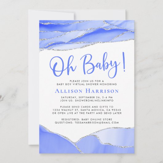 Baby Boy Geode Virtual Shower Einladung (Vorderseite)