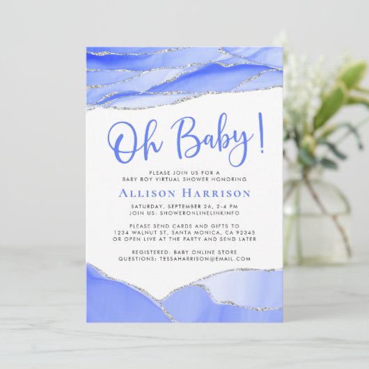 Baby Boy Geode Virtual Shower Einladung (Stehend Vorderseite)