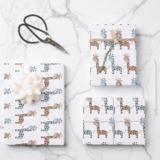 Baby Boy Giraffe Geschenkpapier Set (Vorderseite)