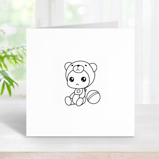Baby Boy Girl Bear Jumpsuit 1x1 Gummistempel