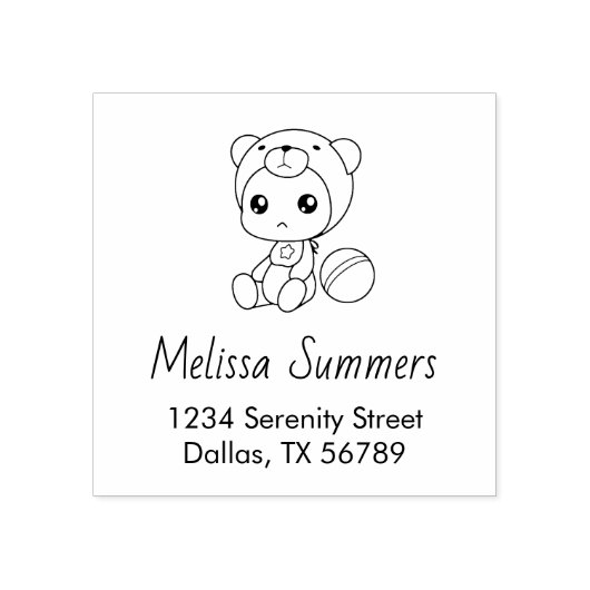 Baby Boy Girl Bear Jumpsuit Adresse Gummistempel (Prägung)