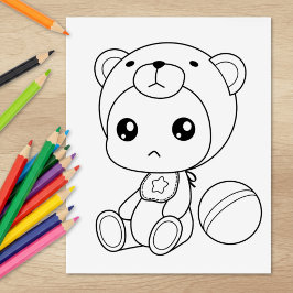 Baby Boy Girl Bear Jumpsuit Coloring Page Gummistempel