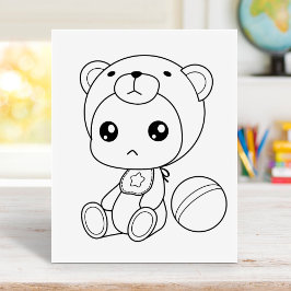 Baby Boy Girl Bear Jumpsuit Coloring Page Gummistempel