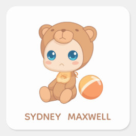 Baby Boy Girl Bear Jumpsuit Individuelle Name Quadratischer Aufkleber