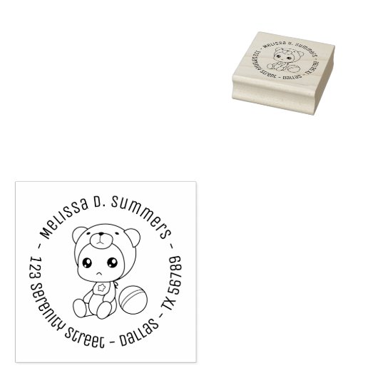 Baby Boy Girl Bear Jumpsuit Runde Adresse 2 Gummistempel (Stempel)
