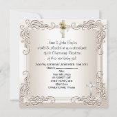 Baby Boy Girl Beige Cream Christening Taufe Einladung (Rückseite)