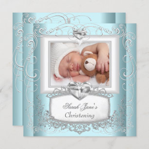 Baby Boy Girl Blue Christening Taufe Kreuz Weiß Einladung