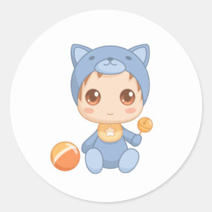 Baby Boy Girl Cat Jumpsuit Runder Aufkleber