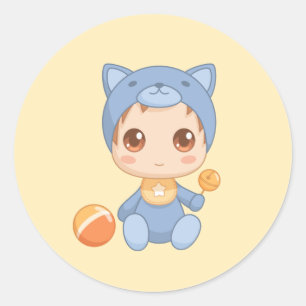 Baby Boy Girl Cat Jumpsuit Yellow Runder Aufkleber