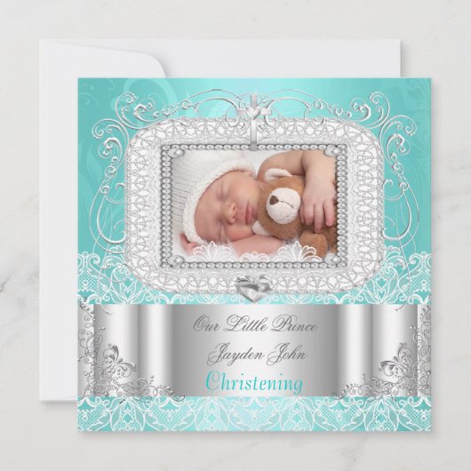 Baby Boy Girl Christening Taufe aquamarin Ankündigung (Vorderseite)