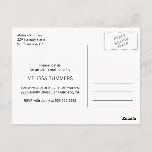 Baby Boy Girl Gender Enthüllung Einladung Postkart Postkarte (Rückseite)