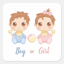 Baby Boy Girl Gender Reveal Quadratischer Aufkleber