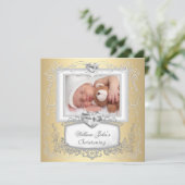 Baby Boy Girl Gold Cream Christening Taufkreuz Einladung (Stehend Vorderseite)