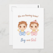 Baby Boy Girl Twins Ankündigung Postkarte (Vorne/Hinten)