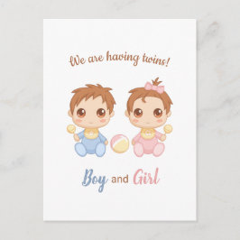 Baby Boy Girl Twins Ankündigung Postkarte