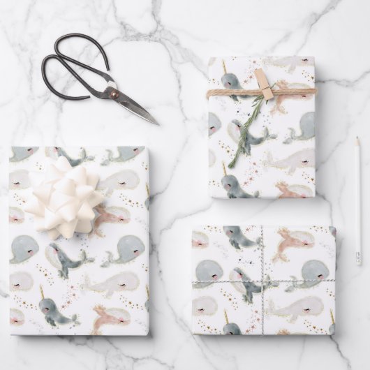 Baby Boy Girl Whimsical Whale Ocean Theme Party Geschenkpapier Set (Vorderseite)
