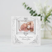 Baby Boy Girl White Christening Taufe Kreuz 2 Einladung (Stehend Vorderseite)