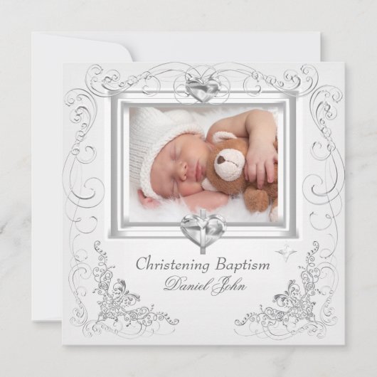 Baby Boy Girl White Christening Taufe Kreuz 2 Einladung (Vorderseite)
