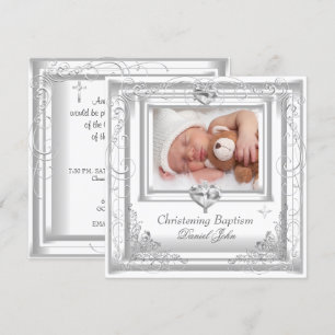 Baby Boy Girl White Christening Taufkreuz Einladung