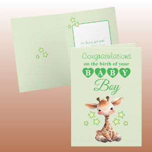 Baby Boy Gratulation Giraffe grün Karte
