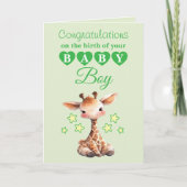 Baby Boy Gratulation Giraffe grün Karte (Vorderseite)
