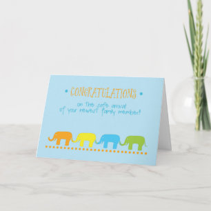 Baby Boy Gratulationen, Blau, orange Elefanten Karte