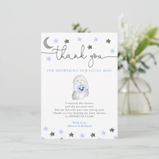 Baby Boy halbiert niedliche Geisterdusche Dankeskarte (Stehend Vorderseite)