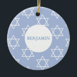 Baby Boy Hebrew Namensfeier Jüdisch Keramik Ornament<br><div class="desc">Eine hebräische Zeremonie für einen Namenstag. Die Schmuckvorlage hat ein blaues Thema mit dem Star of David. Die Designvorlage besteht aus einem blauen Text,  der leicht auf Ihren individuelle Name oder Ihr Wort geändert werden kann.</div>