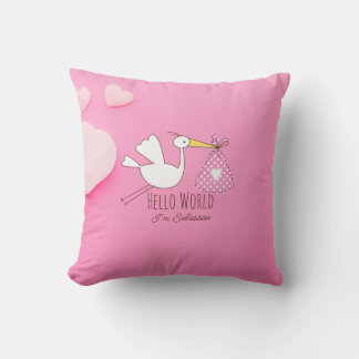 Baby Boy Hello World Sebastian Pink Nursery Pillow Kissen
