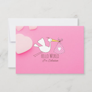 Baby Boy Hello World Sebastian Pink Thank You Card Dankeskarte