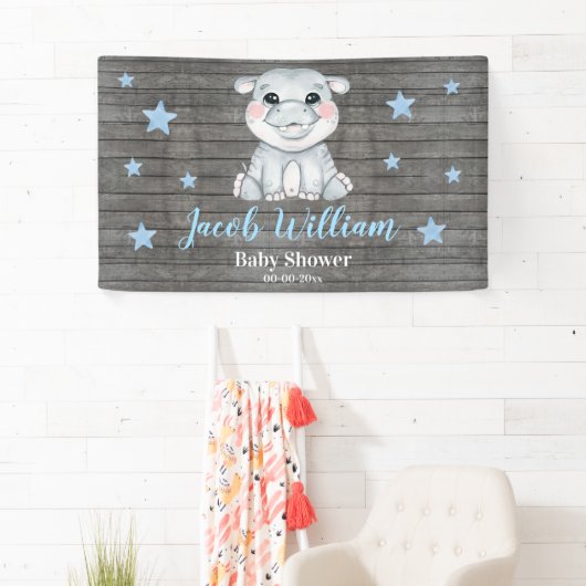 Baby Boy Hippo Banner Schild rustikale Hintergrund (Insitu)