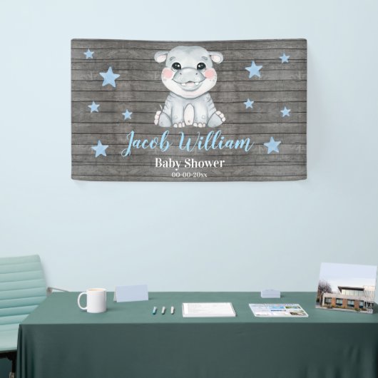 Baby Boy Hippo Banner Schild rustikale Hintergrund (Messeveranstaltung)