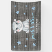 Baby Boy Hippo Banner Schild rustikale Hintergrund (Vertikal)