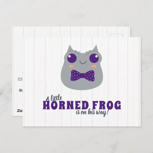 Baby Boy Horned Frog Lila Babydusche Einladung Postkarte (Vorne/Hinten)