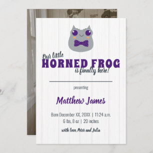 Baby Boy Horned Frog Lila Vertical Baby Ankündigung