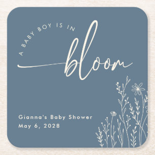 Baby Boy in Bloom - Dusty Blue Baby Shower Unterse Rechteckiger Pappuntersetzer